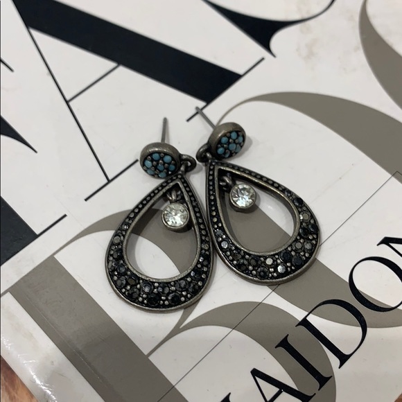 Turquoise colored embellished earrings - Picture 1 of 5